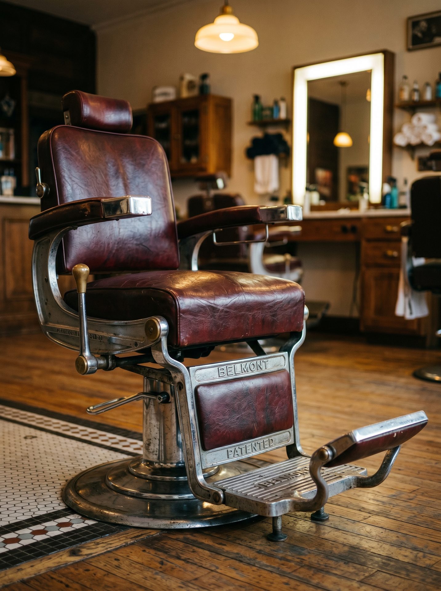 A vintage barber chair at Doble Filo